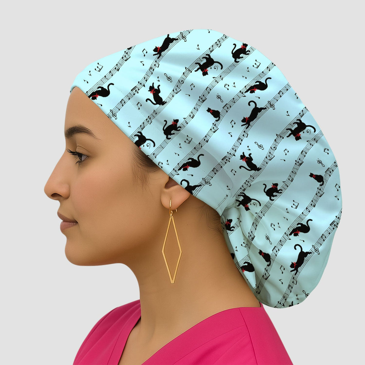 Dancing Black Cat Music Scrub Cap