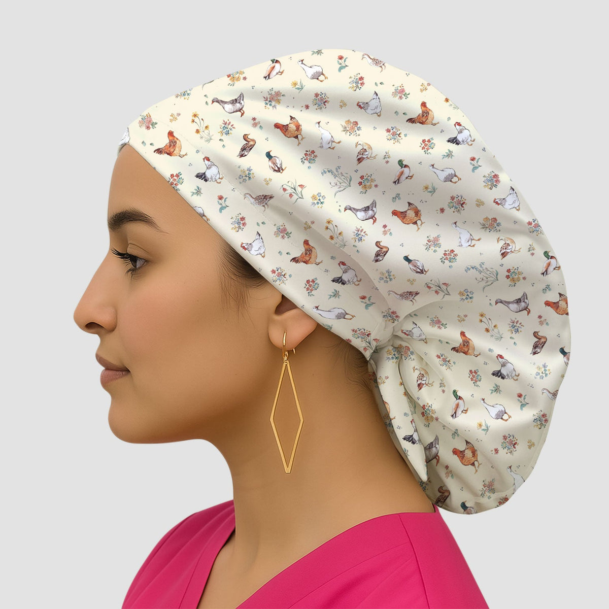 Farm Chicken Duck Floral Scrub Cap
