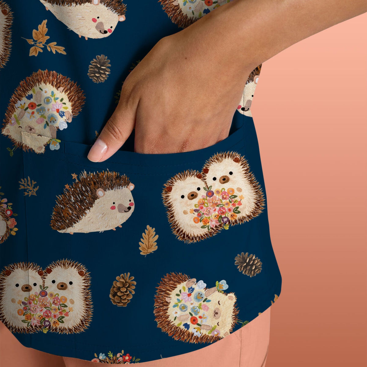 Hedgehog Floral Nurse Scrub Top