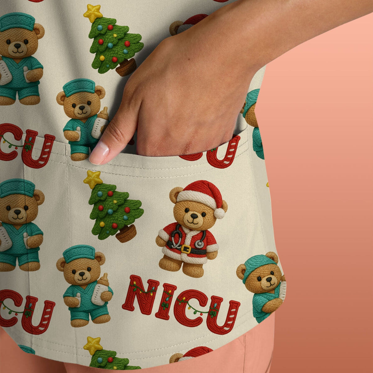 NICU Nurse Teddy Bear Scrub Top - Christmas Gift