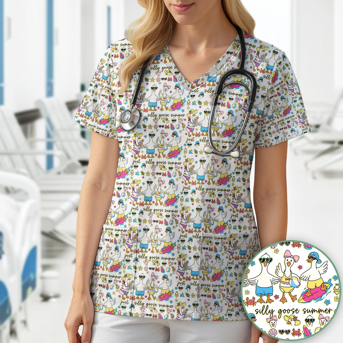 Silly Goose Summer Nurse Scrub Top
