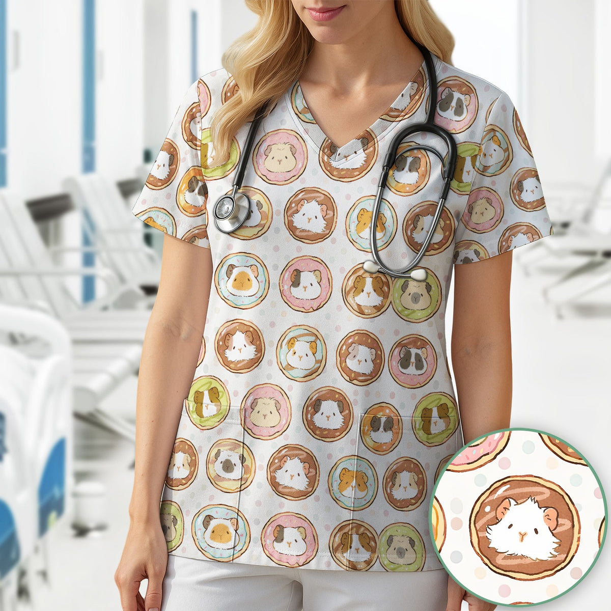 Guinea Pig Donut Nurse Scrub Top