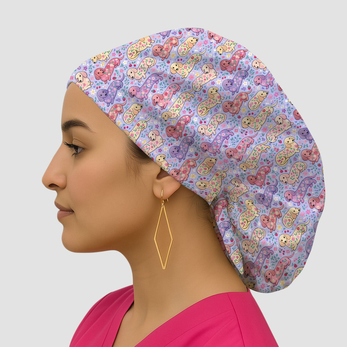 Dachshund Floral Scrub Cap