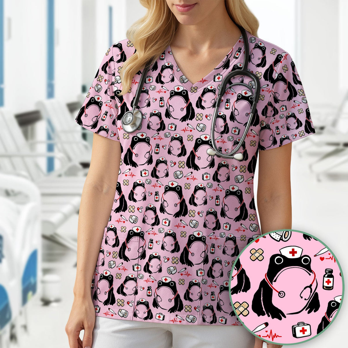 Frog Medical Nurse Scrub Top