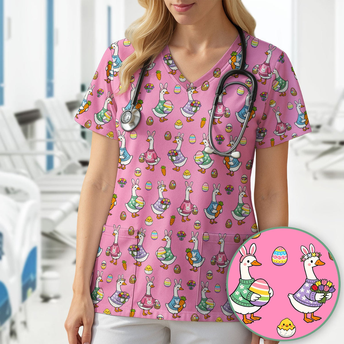Easter Goose Nurse Scrub Top