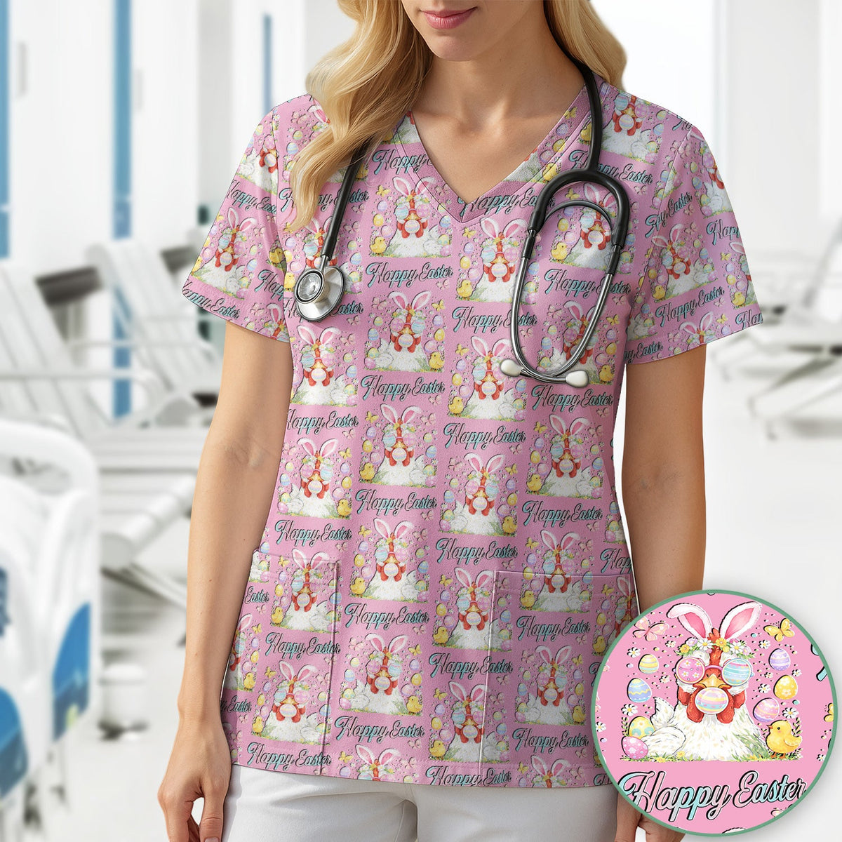 Bunny Eggs Nurse Scrub Top - Easter Gift