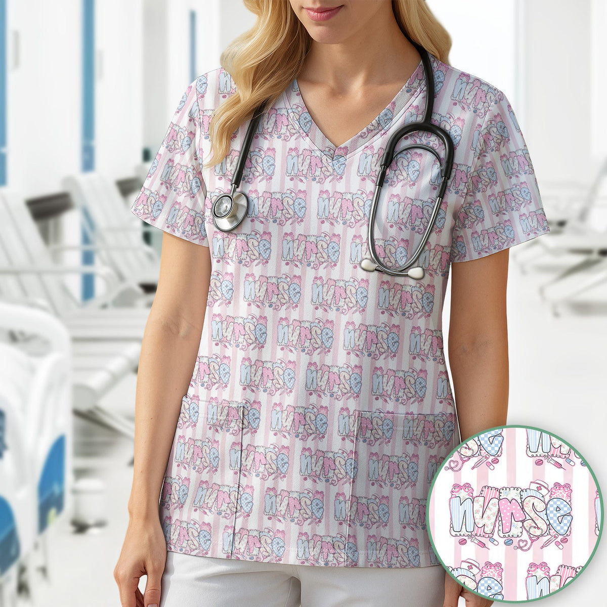 Pastel Nurse Scrub Top