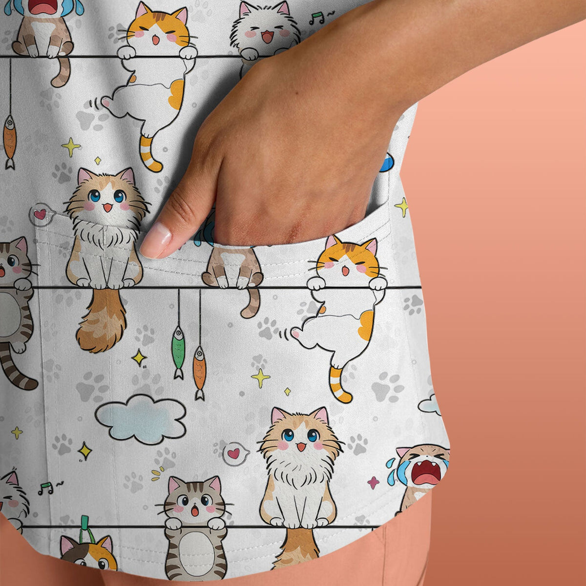 Cats With Cute Expressions Nurse Scrub Top