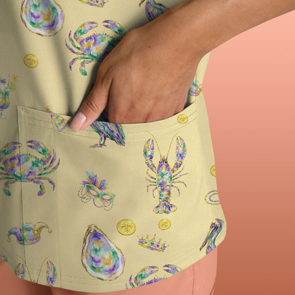 Mardi Gras Seafood Nurse Scrub Top