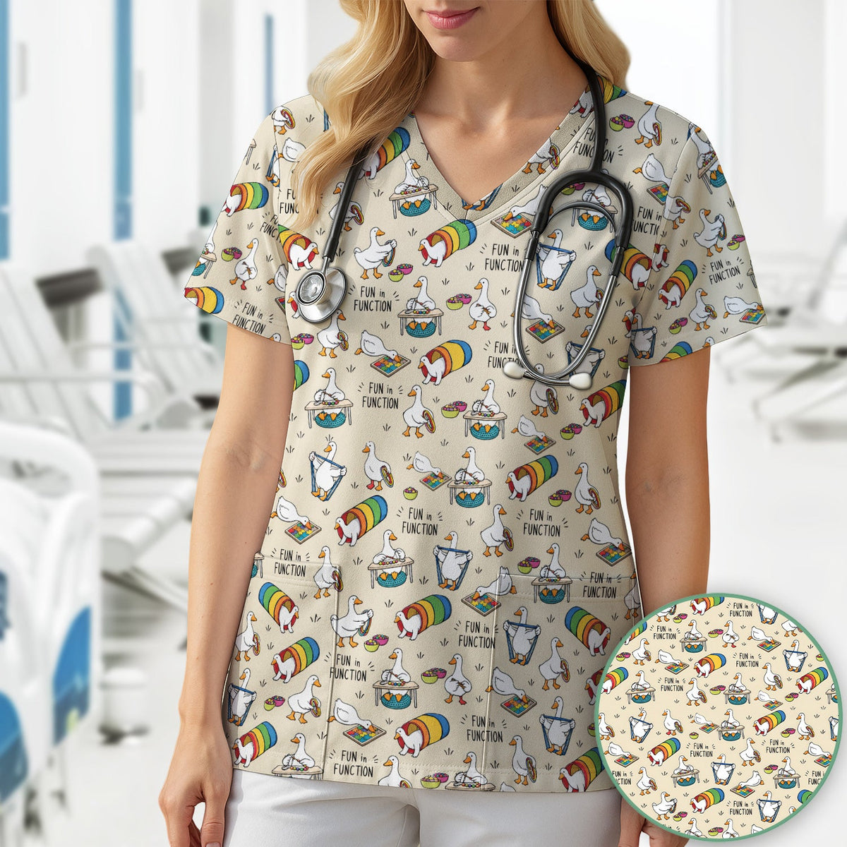 Fun In Function Occupational Therapy Duck Nurse Scrub Top