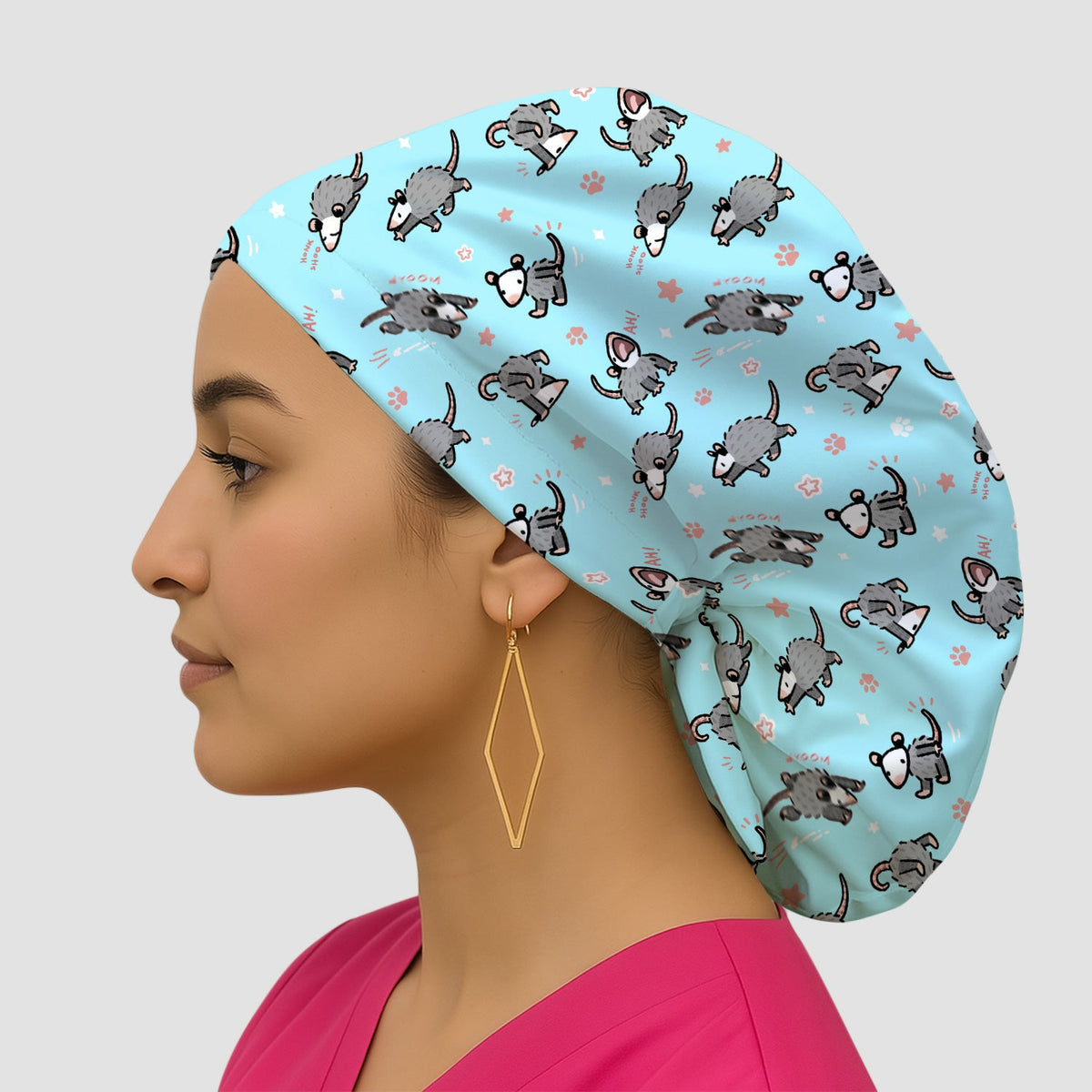 Cartoon Opossum Scrub Cap