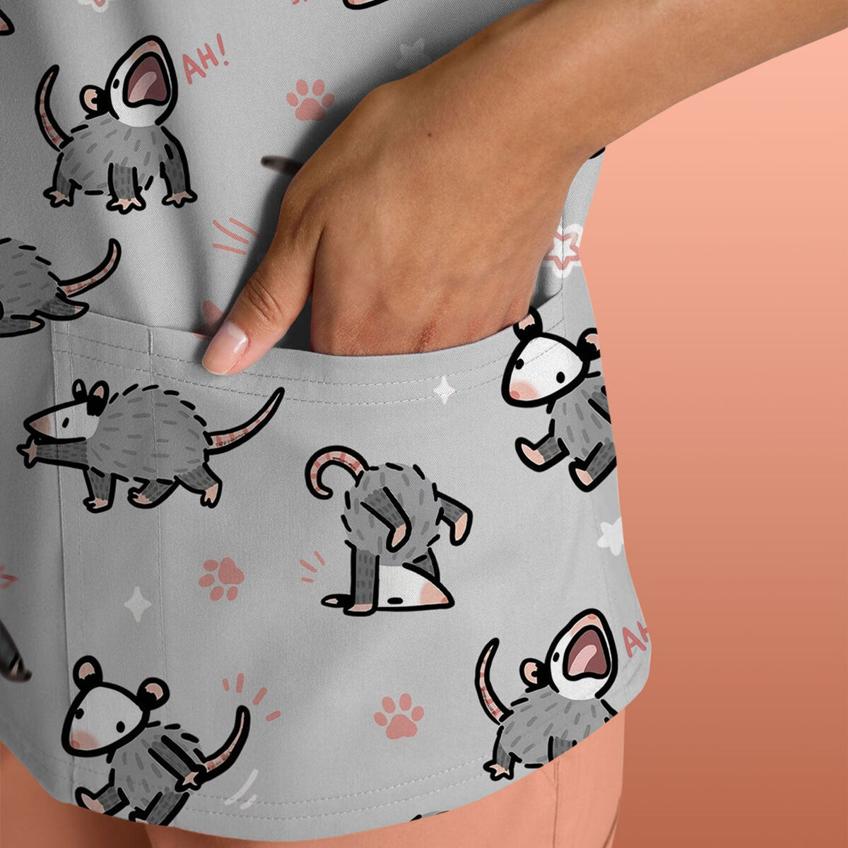 Cartoon Opossum Nurse Scrub Top