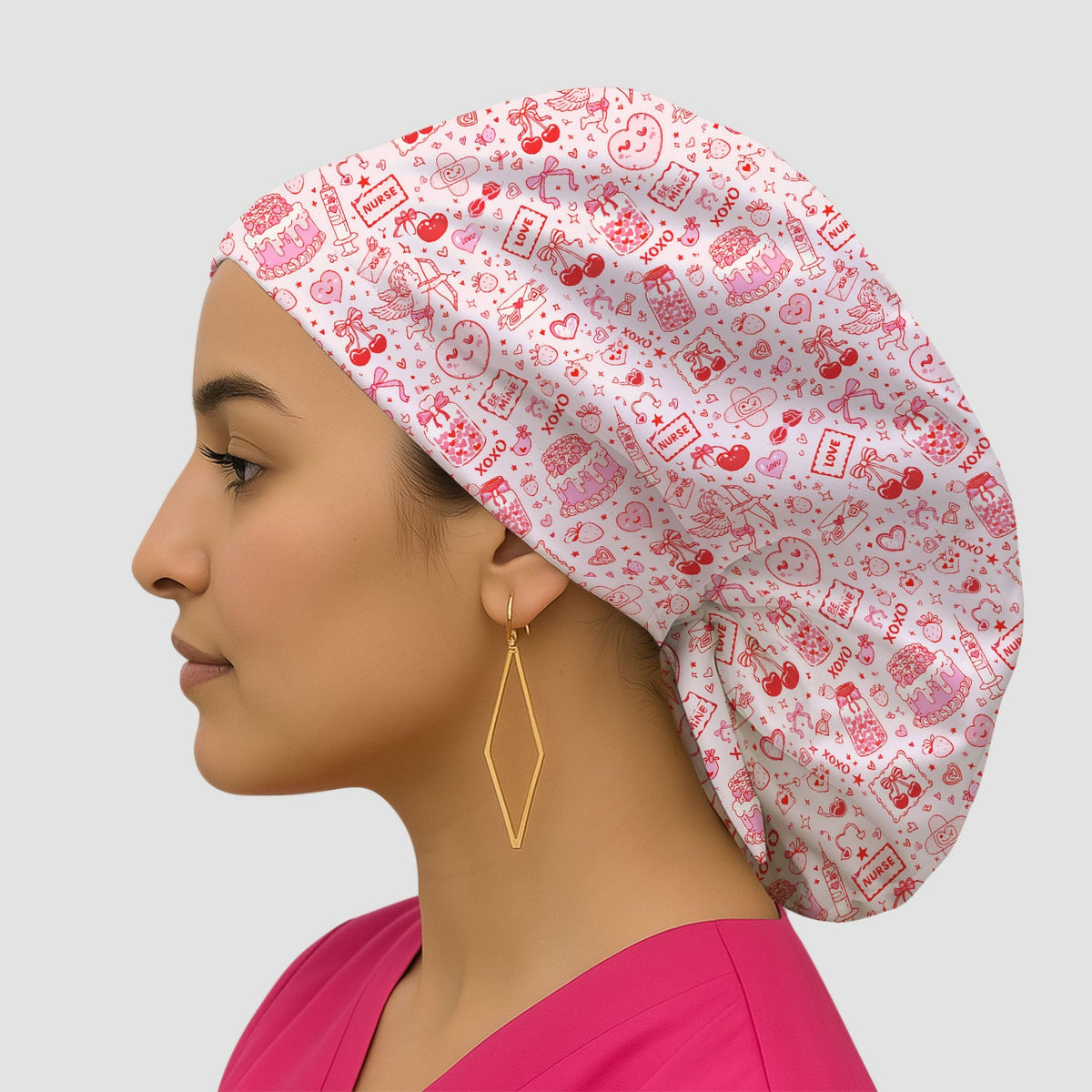 Valentine Pink XOXO Nurse Scrub Cap