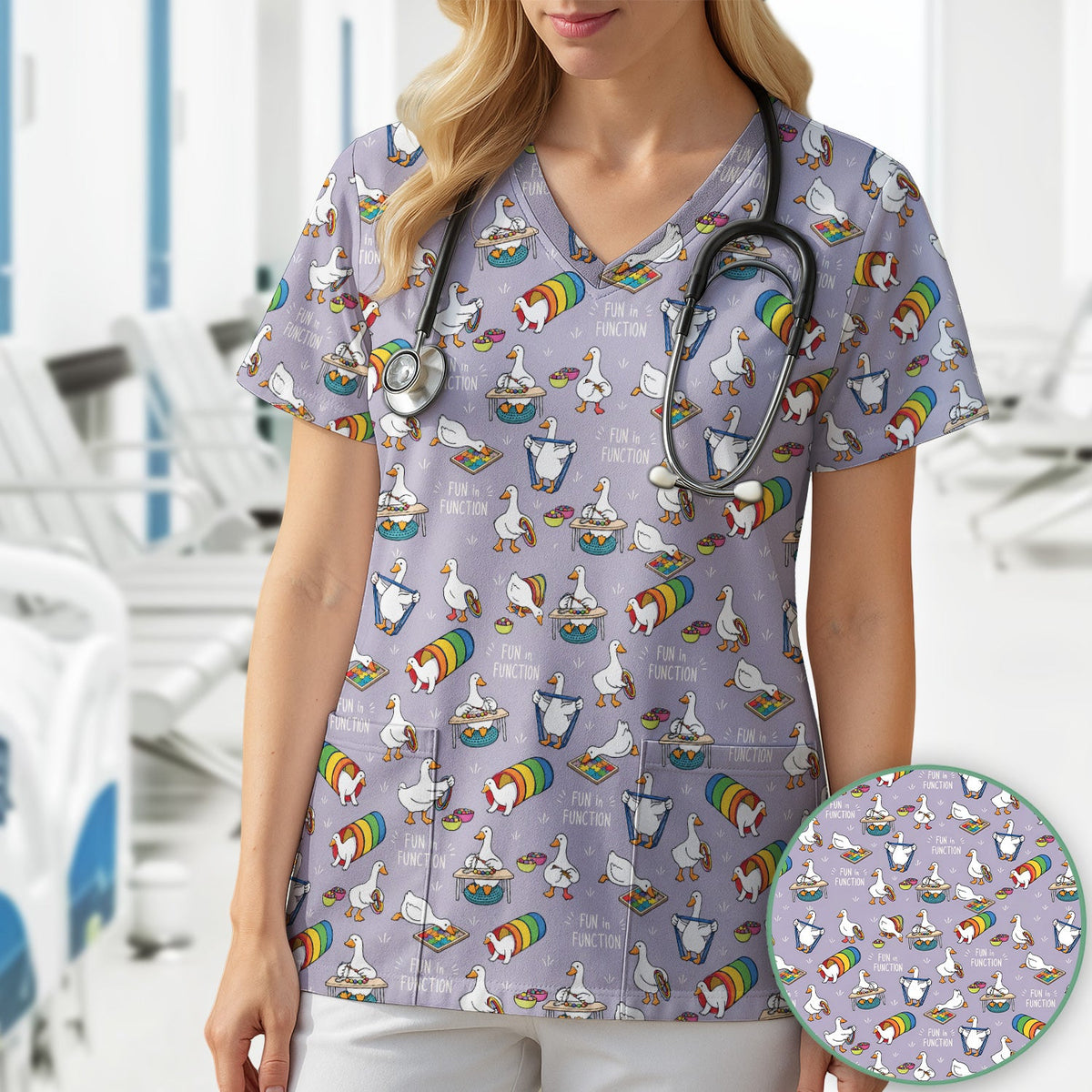 Fun In Function Occupational Therapy Duck Nurse Scrub Top