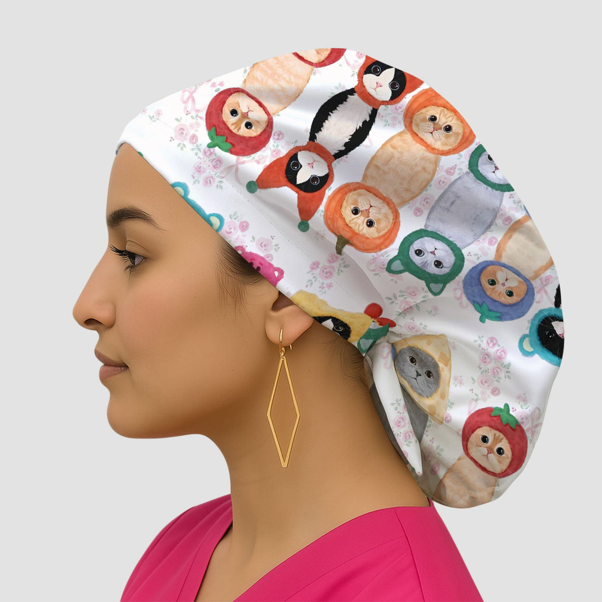 Cartoon Cat Scrub Cap