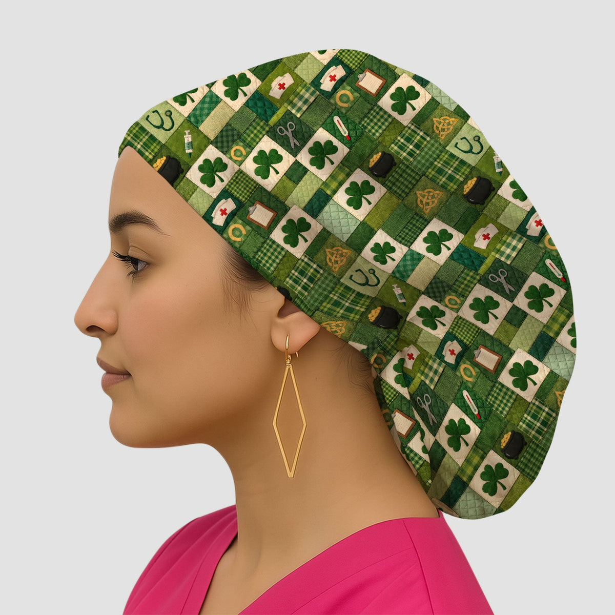 St Patrick Patchwork Shamrock Scrub Cap