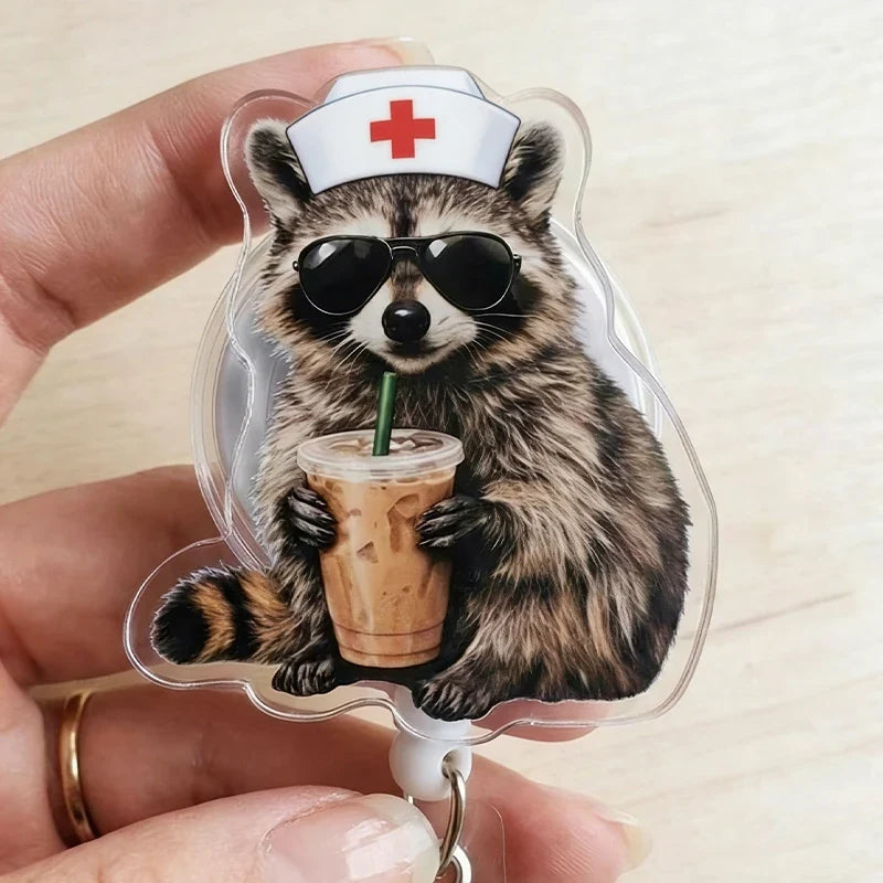 Raccoon Nurse Badge Reel