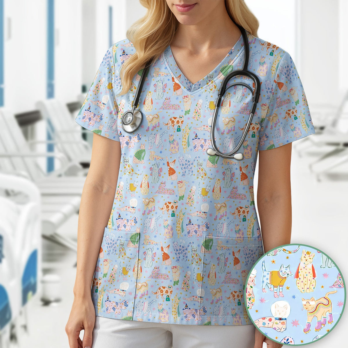 Colorful Cats Nurse Scrub Top