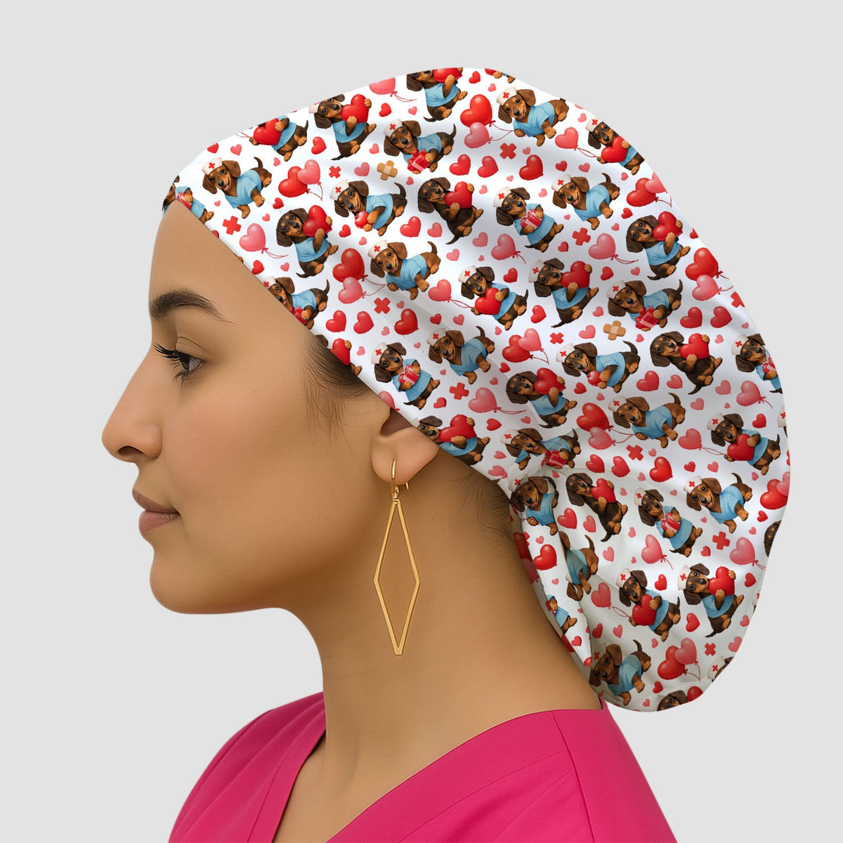 Dachshund Valentine Medical Scrub Cap