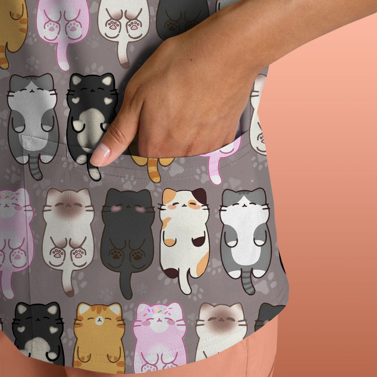 Cartoon Cats All Over Nurse Scrub Top