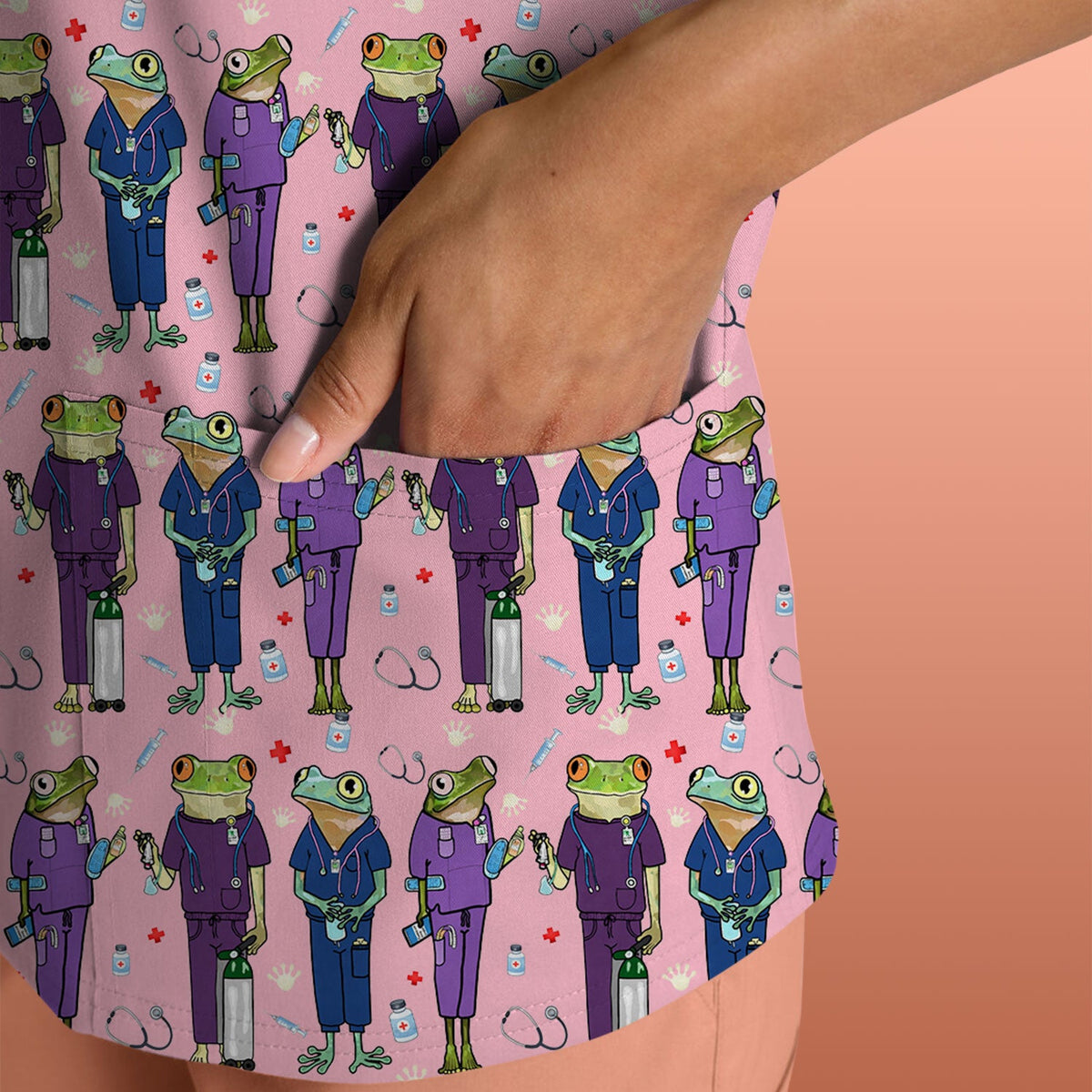 Frog Print Nurse Scrub Top