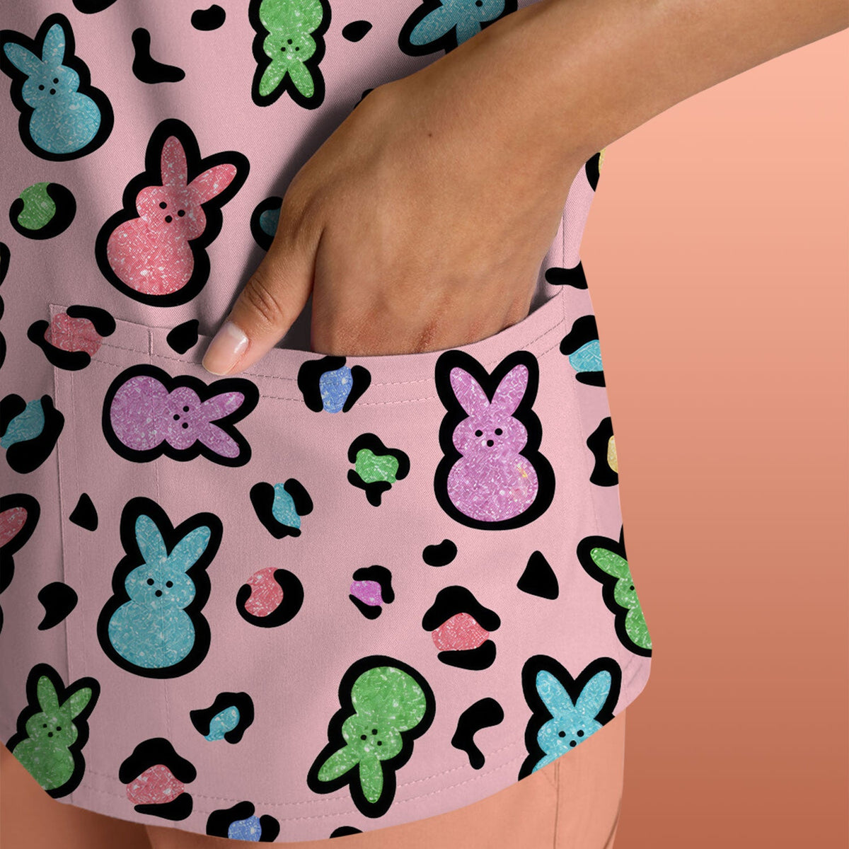 Pastel Bunny Nurse Scrub Top