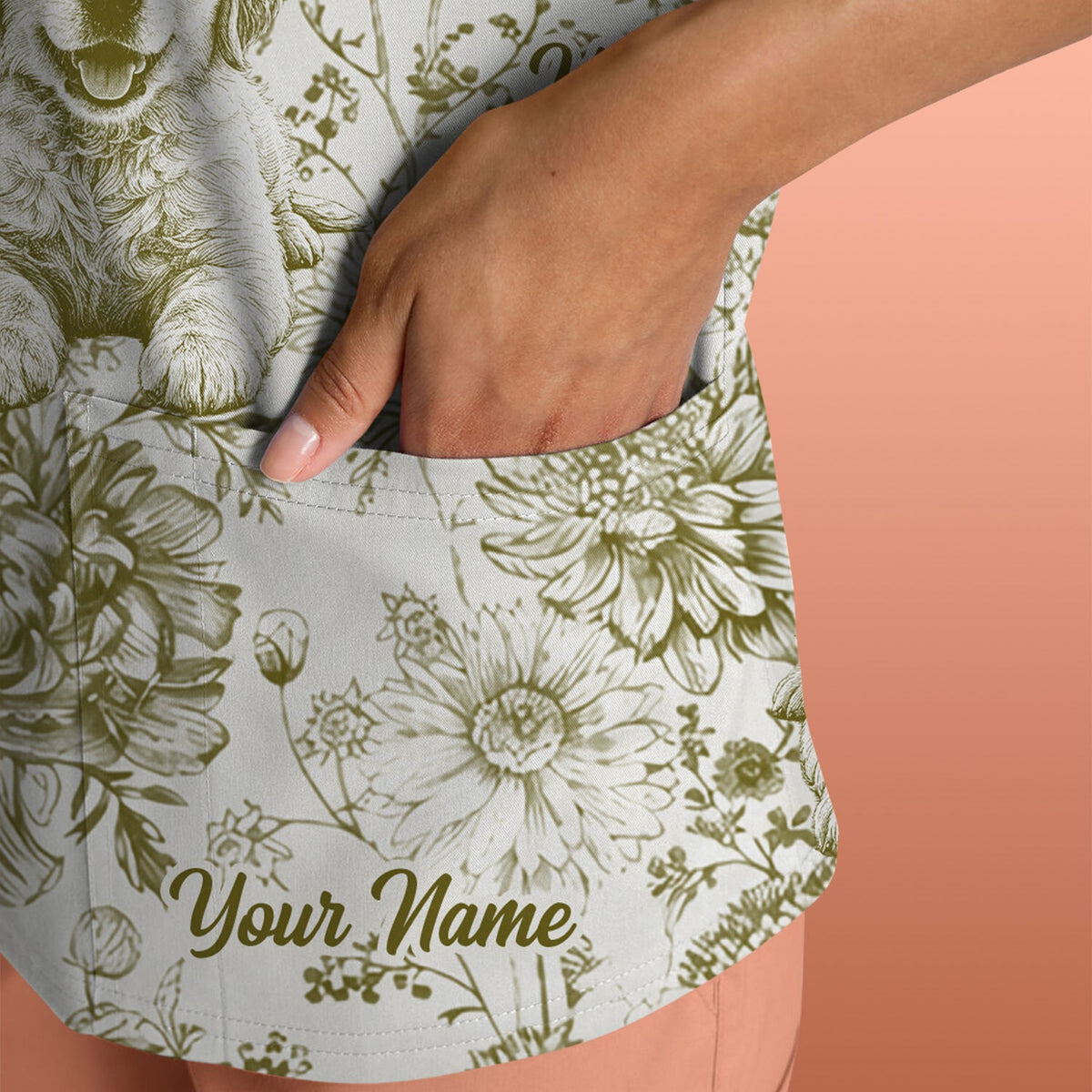 Personalized Pet Photo Floral Nurse Scrub Top