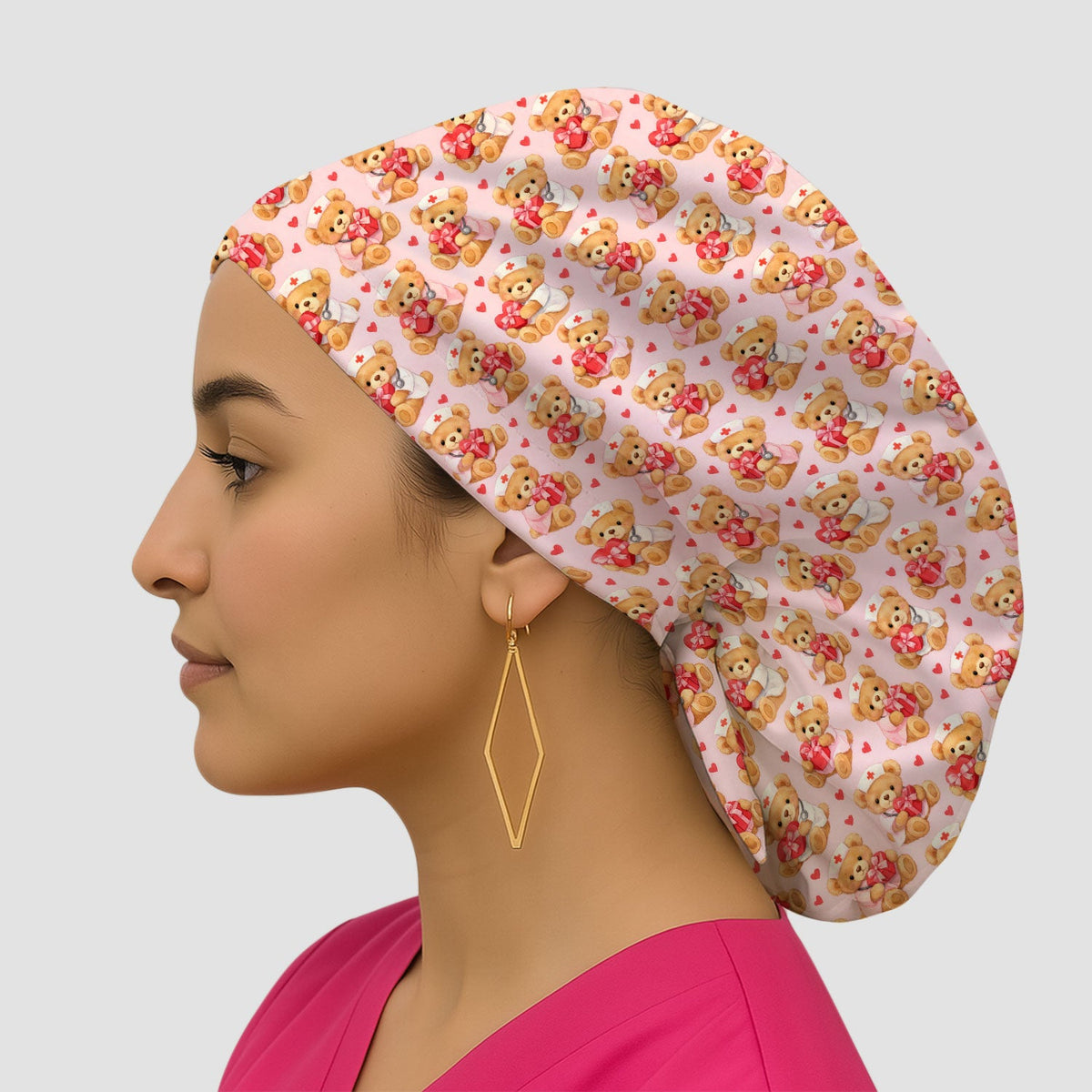 Valentine Teddy Bear Heart Scrub Cap
