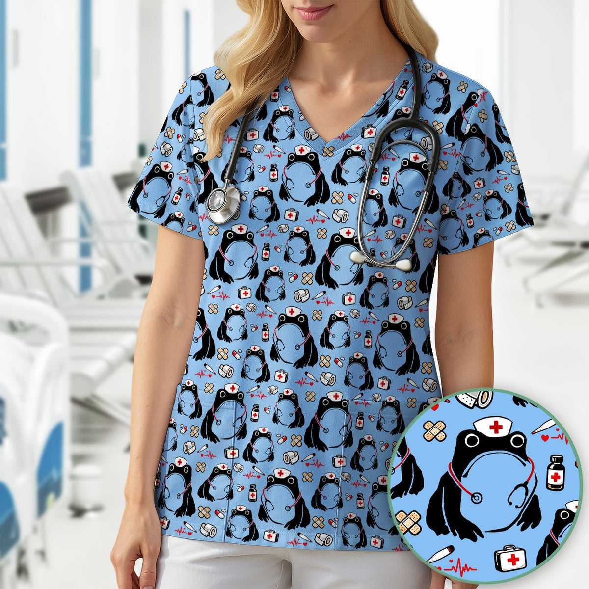 Frog Medical Nurse Scrub Top