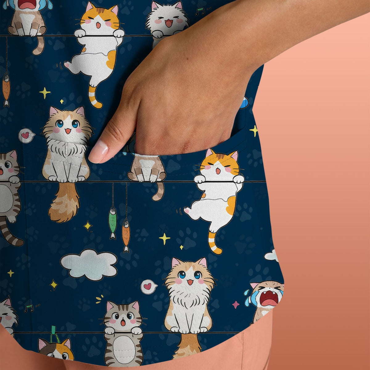 Cats With Cute Expressions Nurse Scrub Top