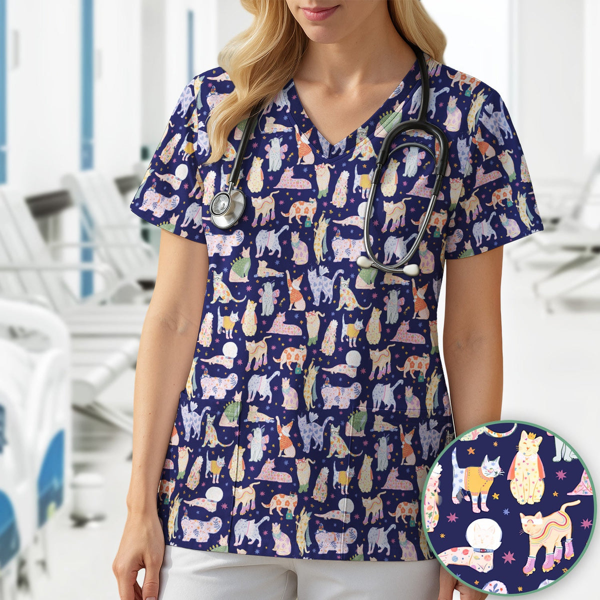Colorful Cats Nurse Scrub Top