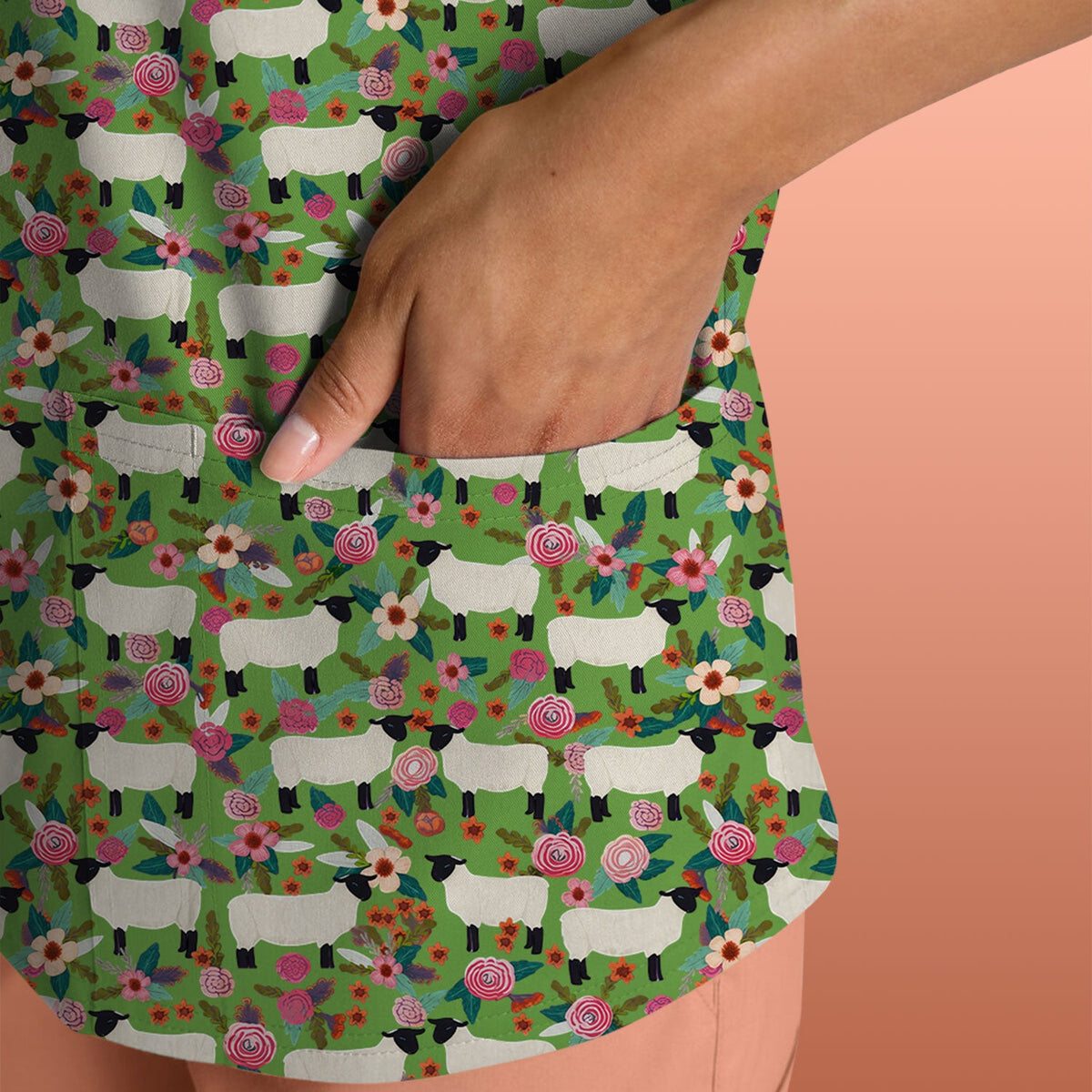 Sheep Floral Meadow Nurse Scrub Top