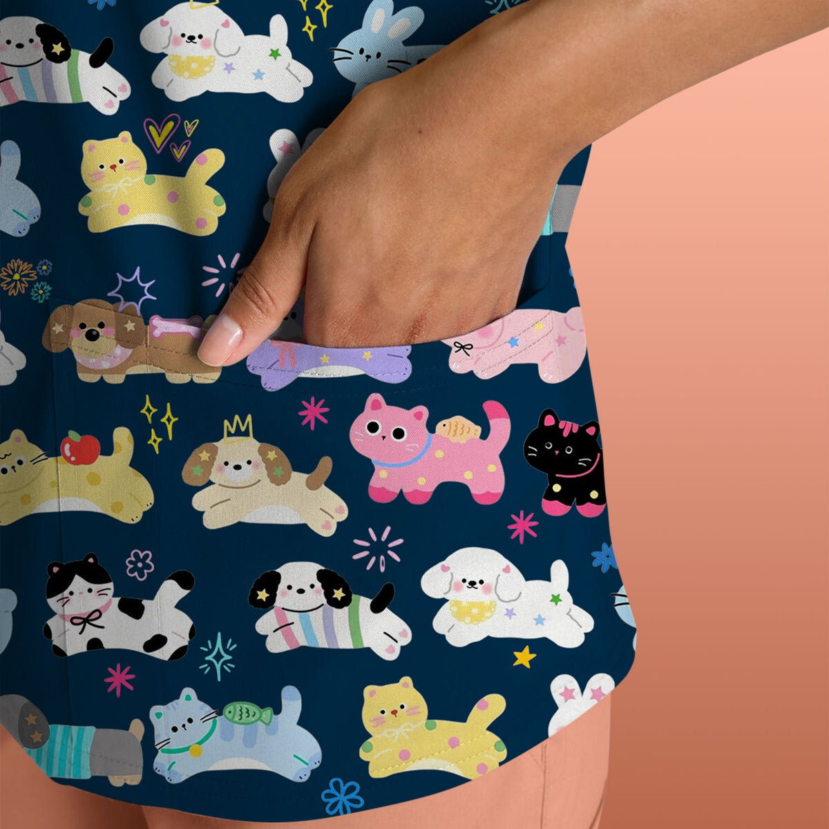 Kawaii Animal Nurse Scrub Top