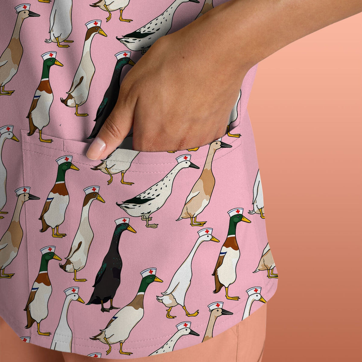 Duck Pattern Nurse Scrub Top