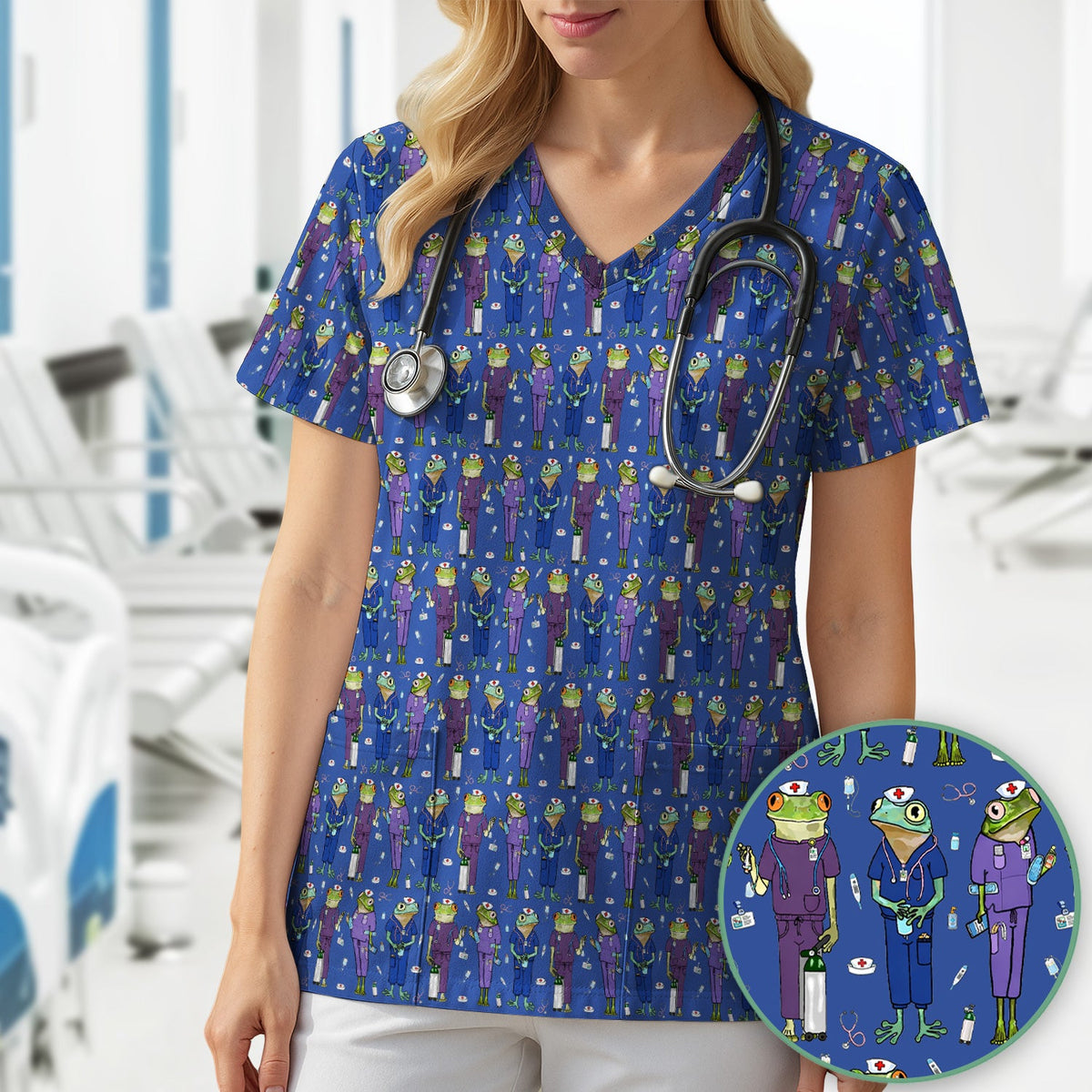 Frog Medical Nurse Scrub Top