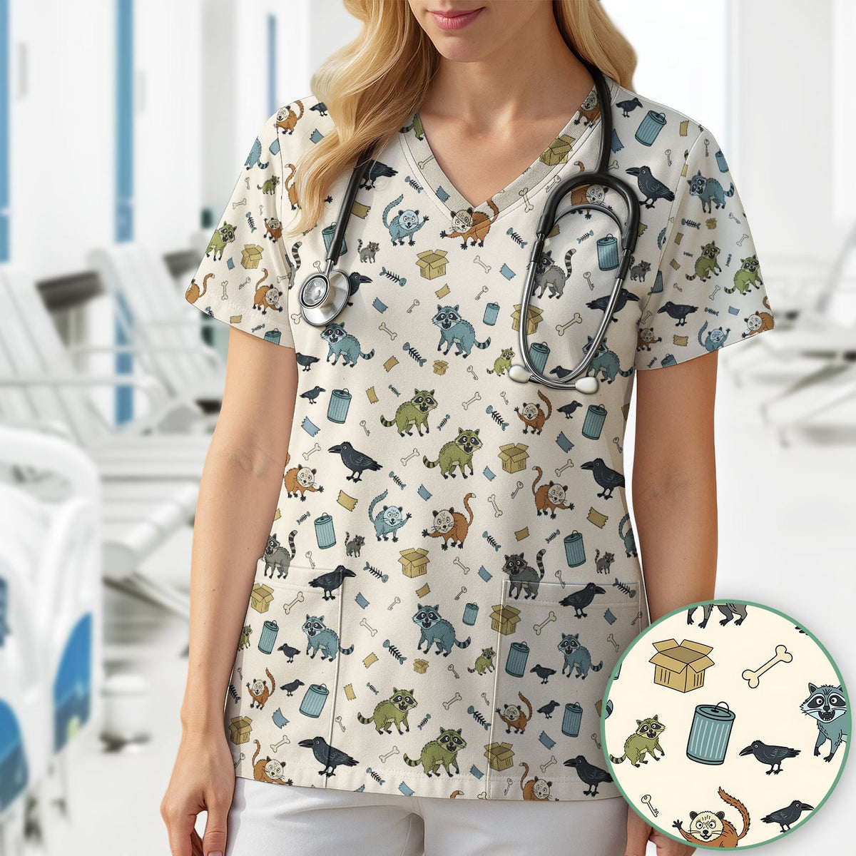 Trash Raccoon Nurse Scrub Top