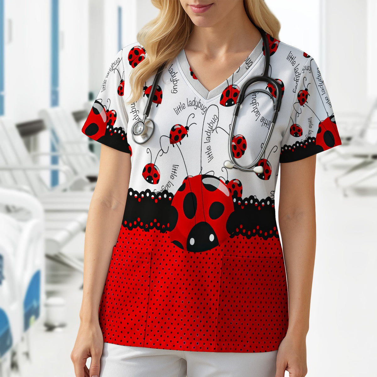 Little Ladybug Polka Dot Nurse Scrub Top