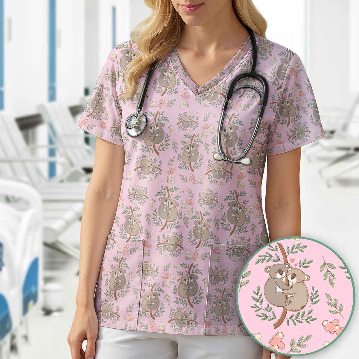 Koala Love Nurse Scrub Top