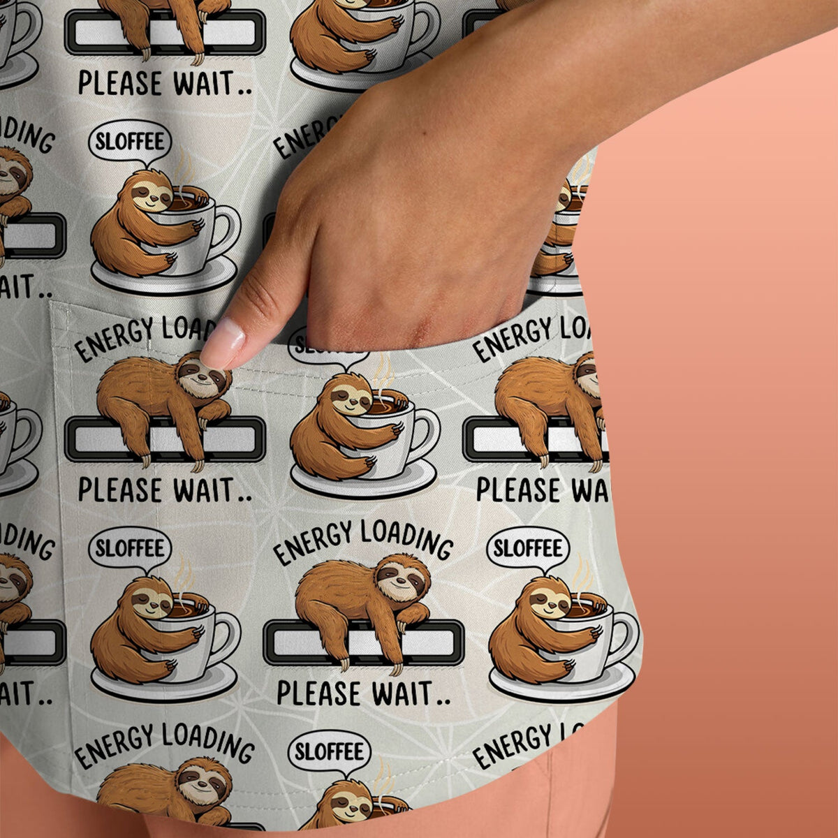 Sloth Coffee Energy Nurse Scrub Top