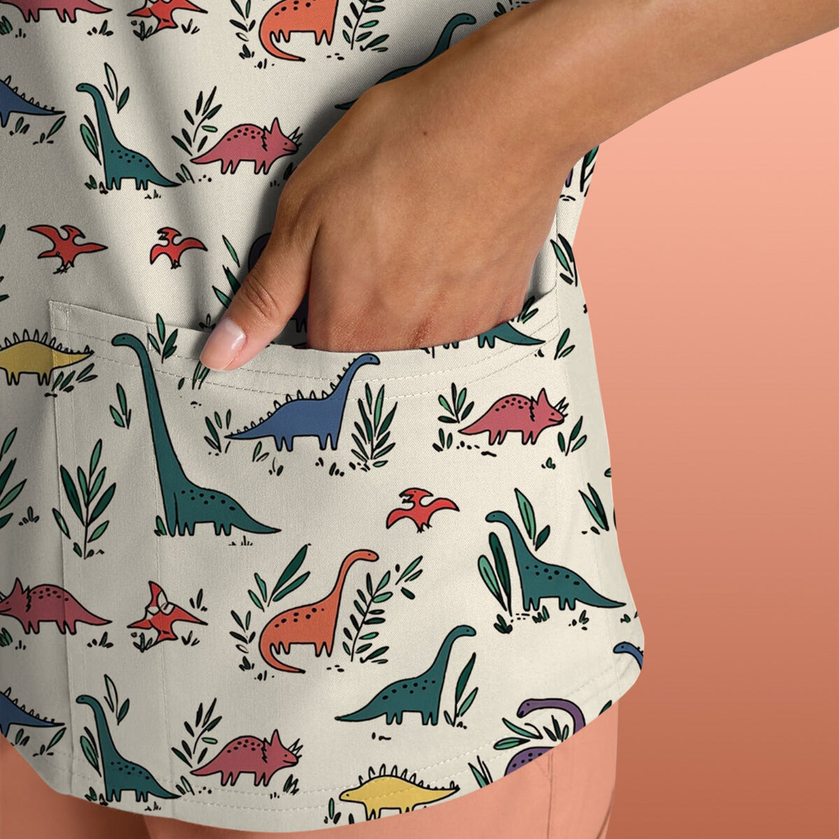 Dinosaur Leafy Garden Nurse Scrub Top