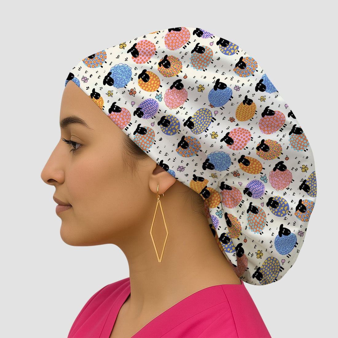 Adorable Colorful Sheep Scrub Cap