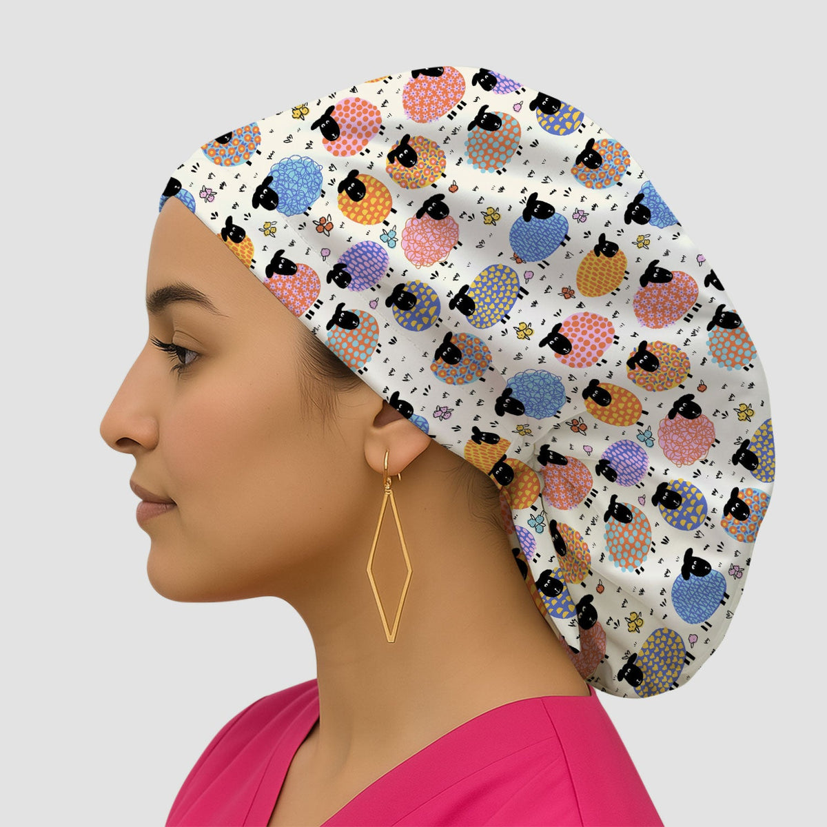 Adorable Colorful Sheep Scrub Cap