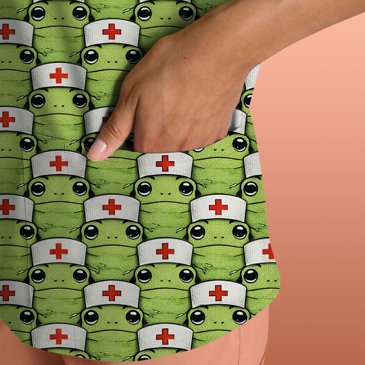 Green Frog Nurse Scrub Top