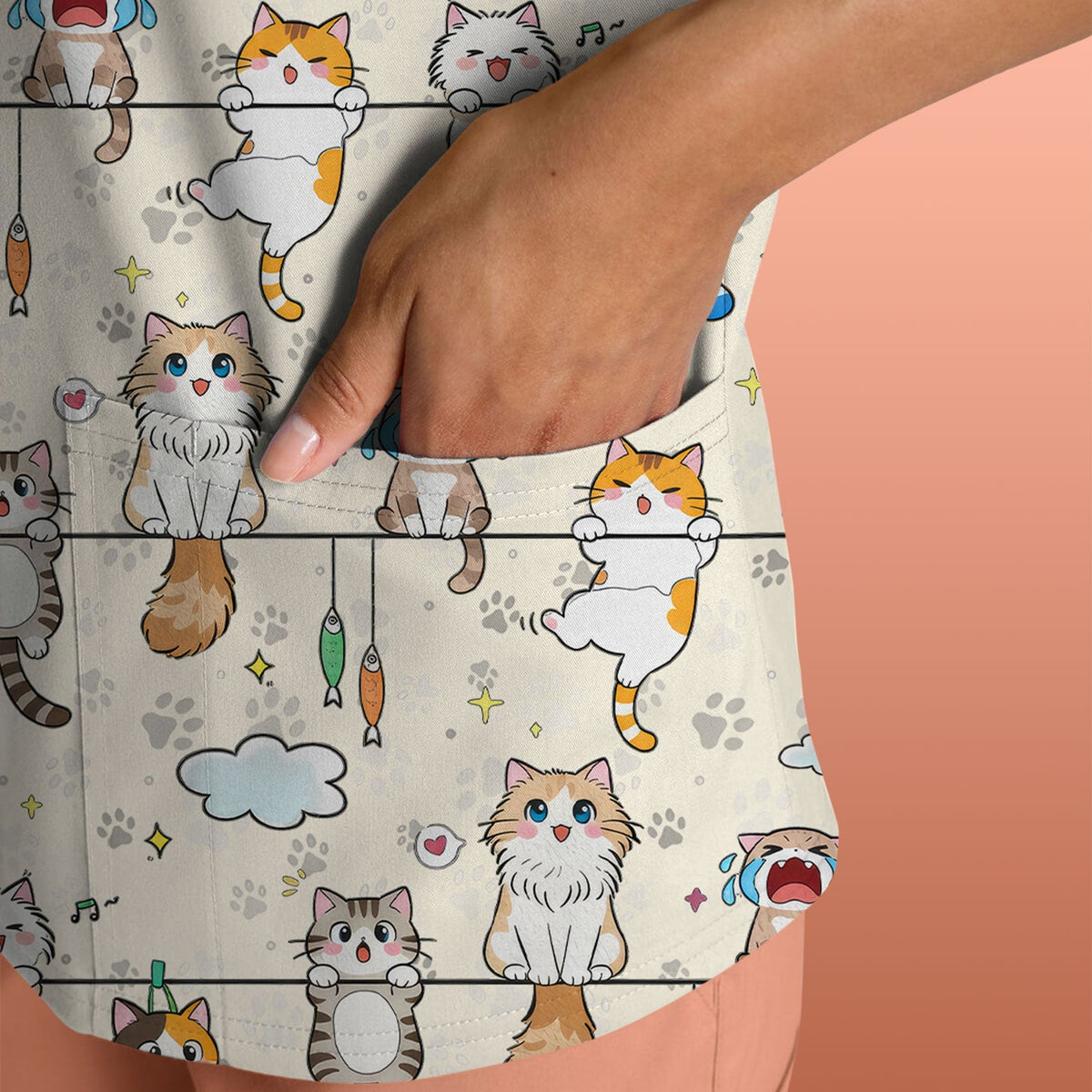 Cats With Cute Expressions Nurse Scrub Top