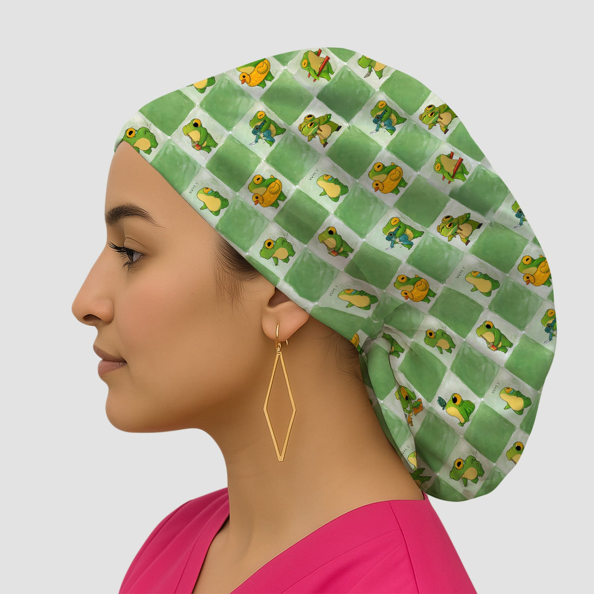 Frog Duck Checkerboard Scrub Cap