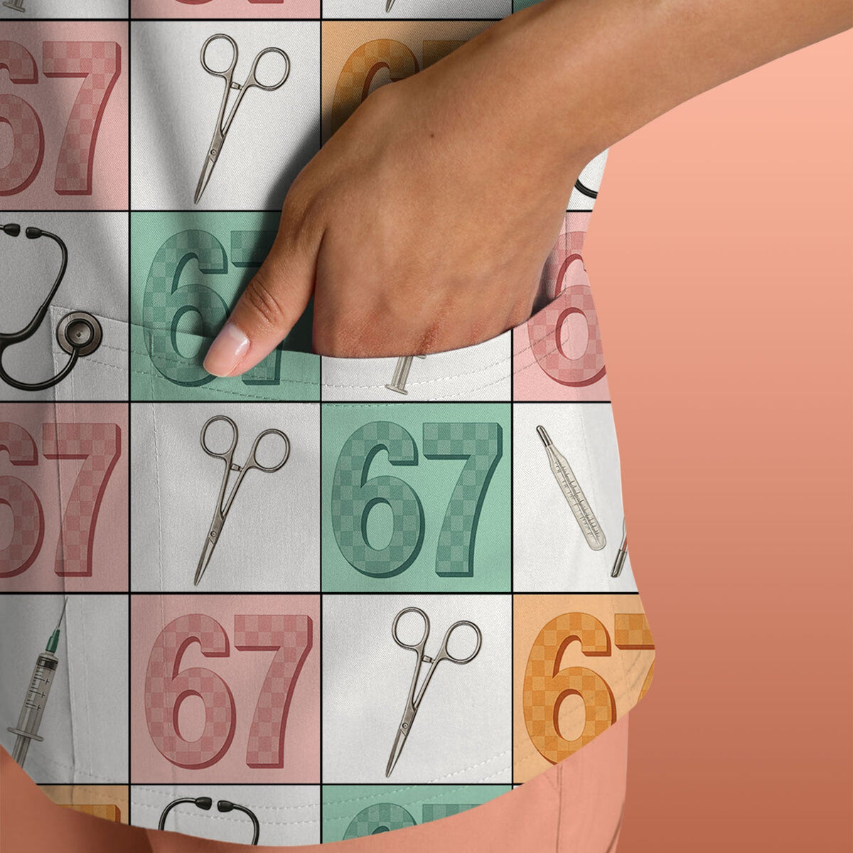 67 Patchwork Medical Tools Nurse Scrub Top