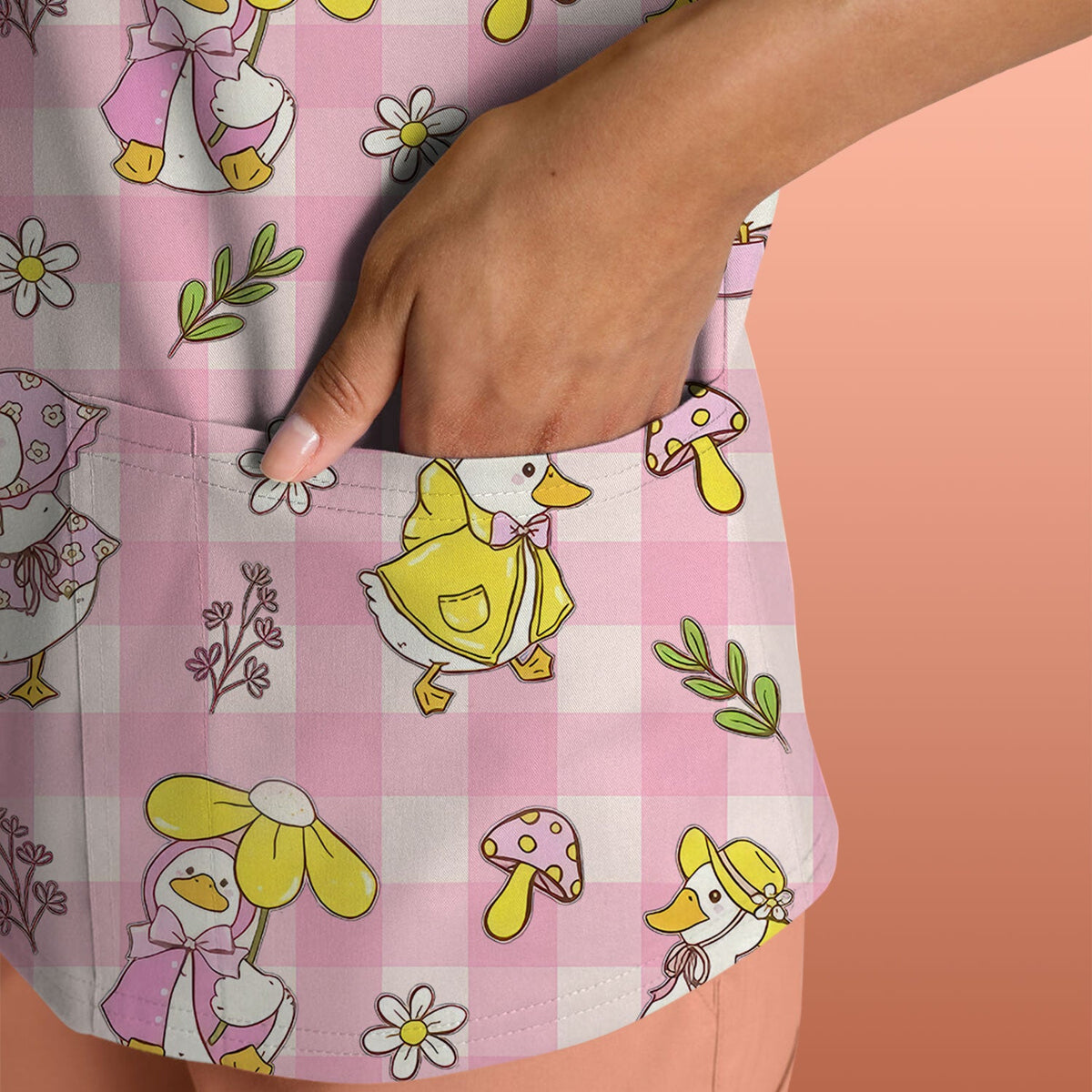 Duck Outfit Gingham Nurse Scrub Top