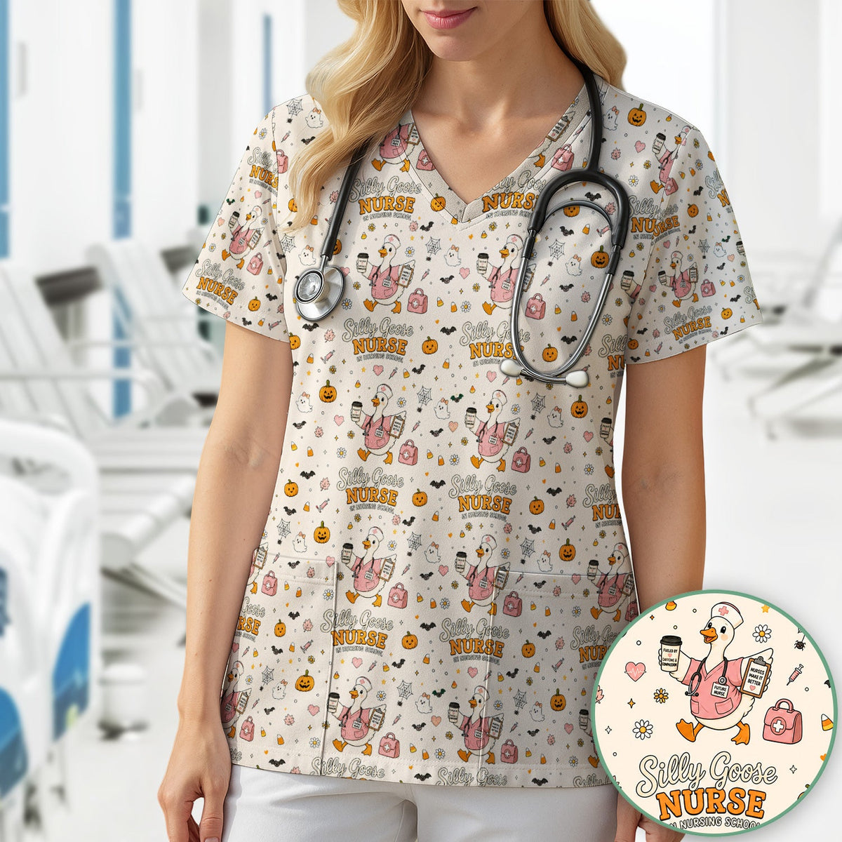 Silly Goose Nurse Scrub Top - Halloween Gift