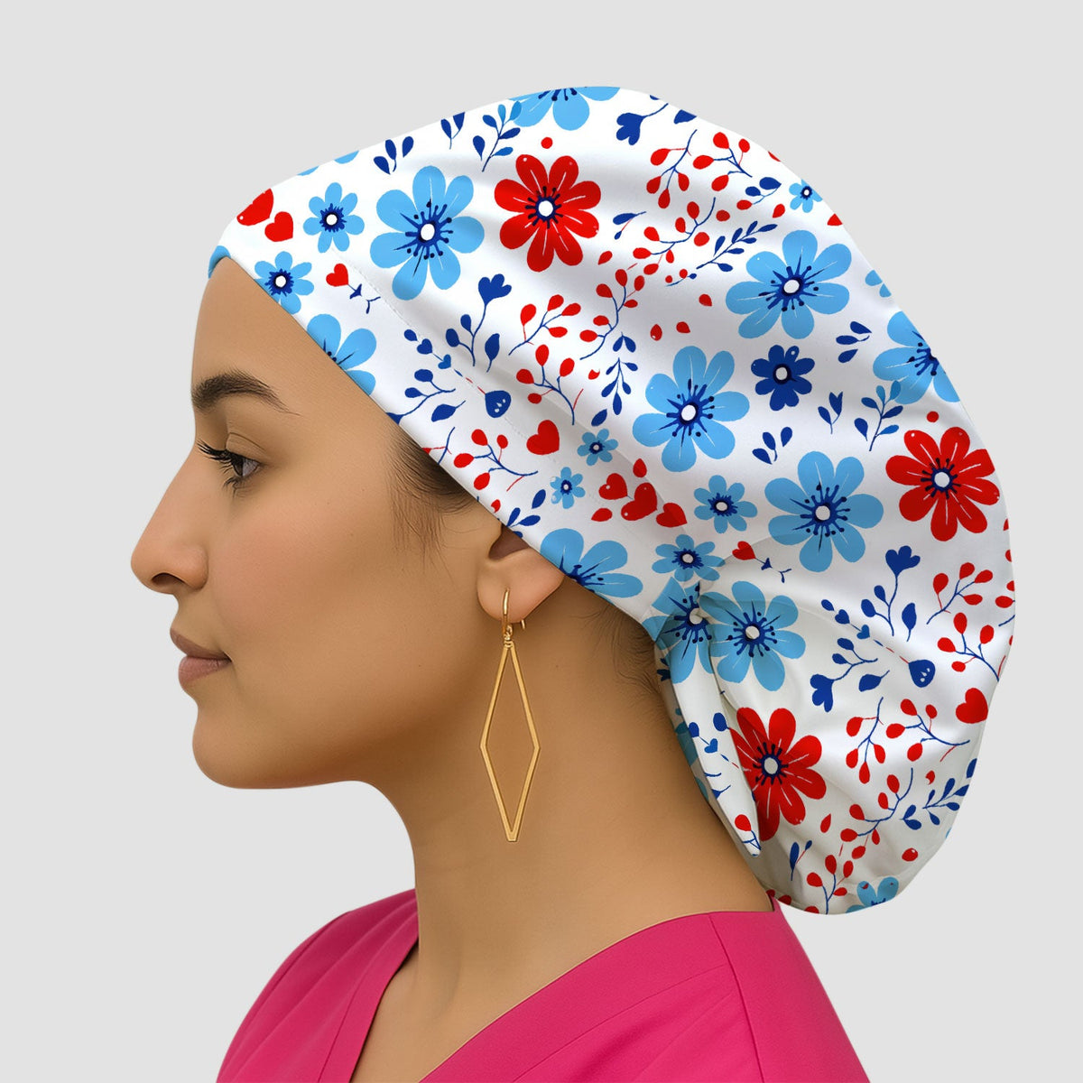 Symmetrical Folk Floral Heart Scrub Cap