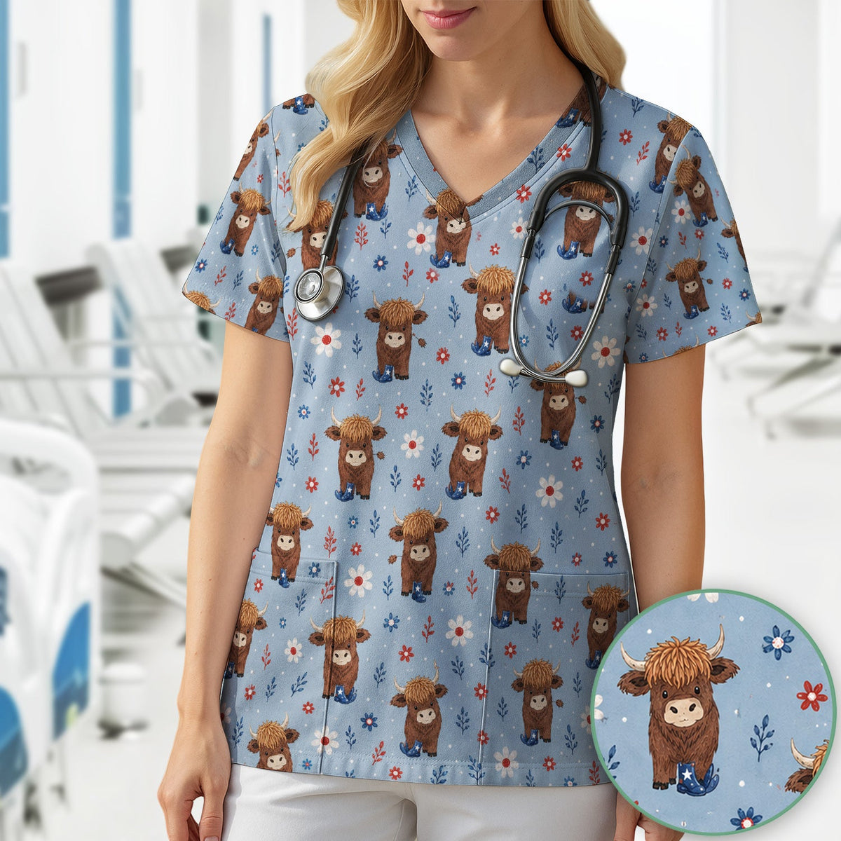 Floral Cowboy Boots Nurse Scrub Top